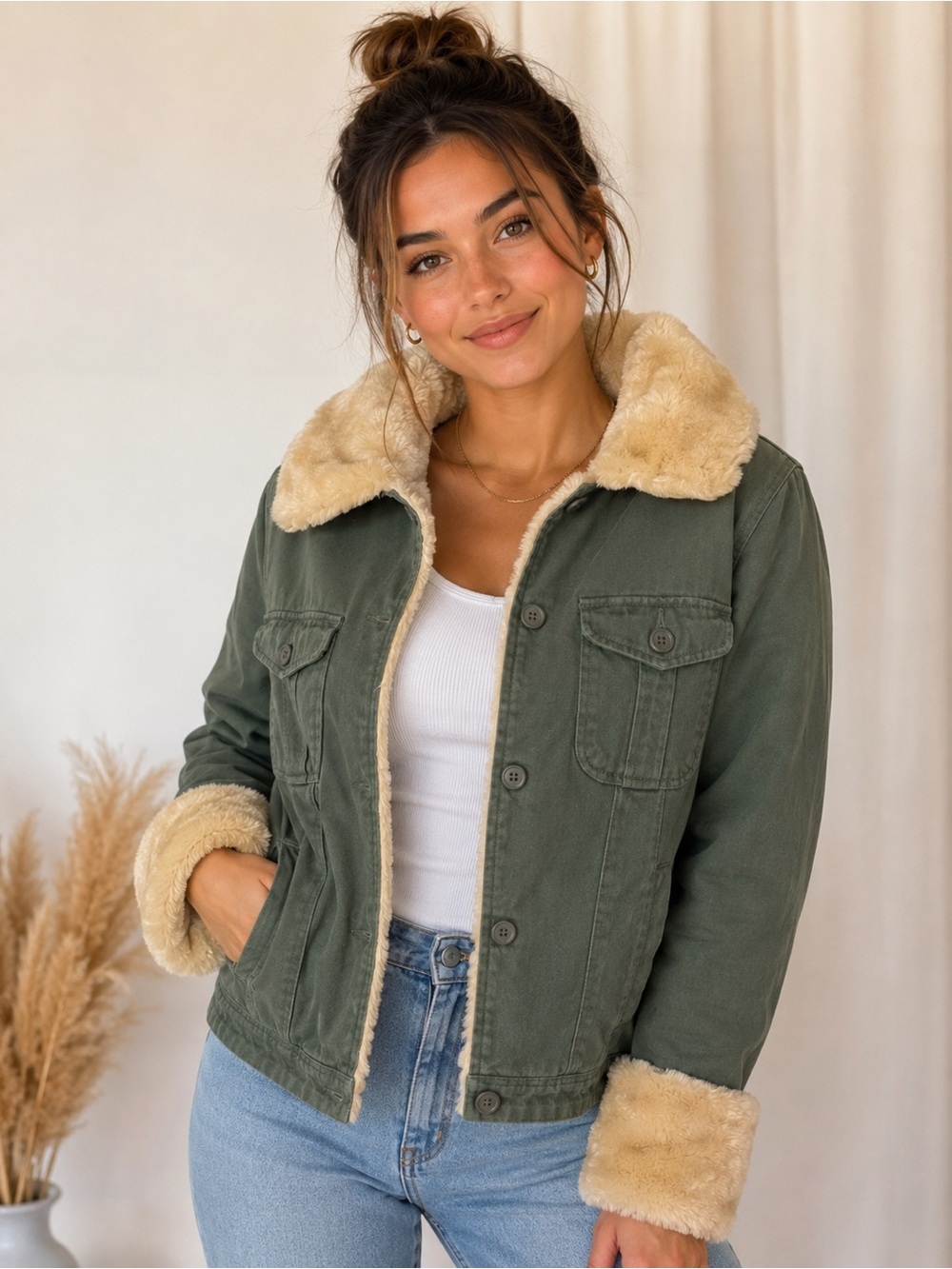 Vintage Faux Shearling Lined Jacket